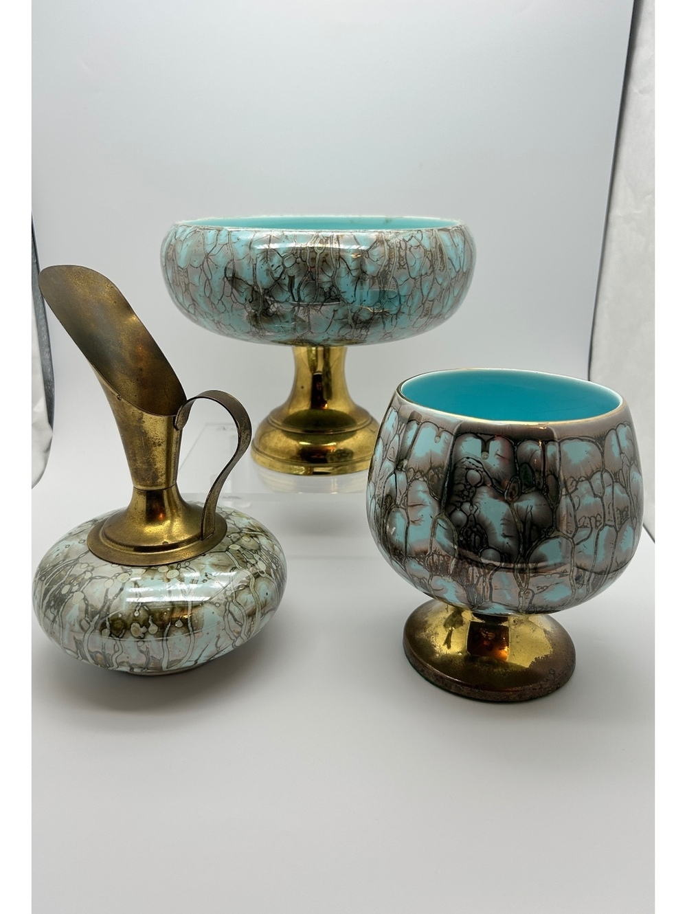 Delft MCM 3 Piece Ceramic Decor Bundle with Brass Detail